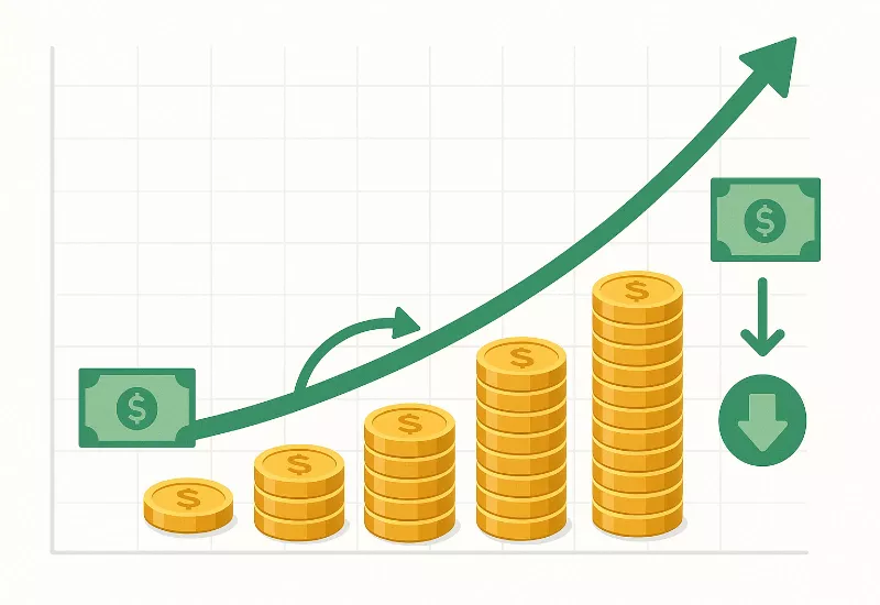 Bankroll Growth Strategy Bankroll growth strategy visualization with ascending graph and reinvestment versus withdrawal options