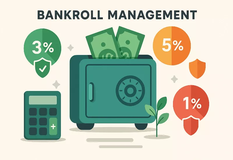 Bankroll Management Guide Bankroll management infographic showing percentage allocations, protective strategies, and safe betting zones