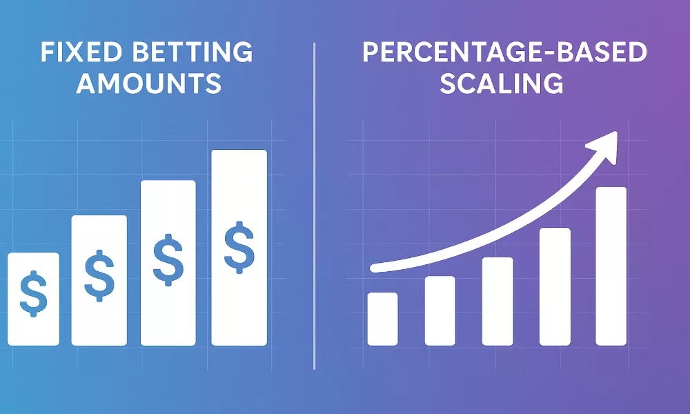 Staking Methods Comparison Fixed versus percentage-based staking methods comparison showing static and dynamic betting approaches