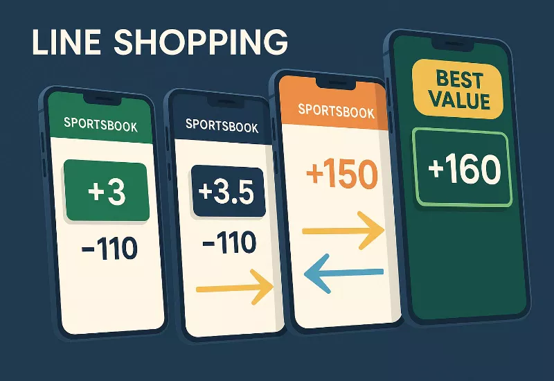 Odds Comparison Strategy Comparison of betting odds across multiple sportsbooks showing line shopping strategy for finding best value