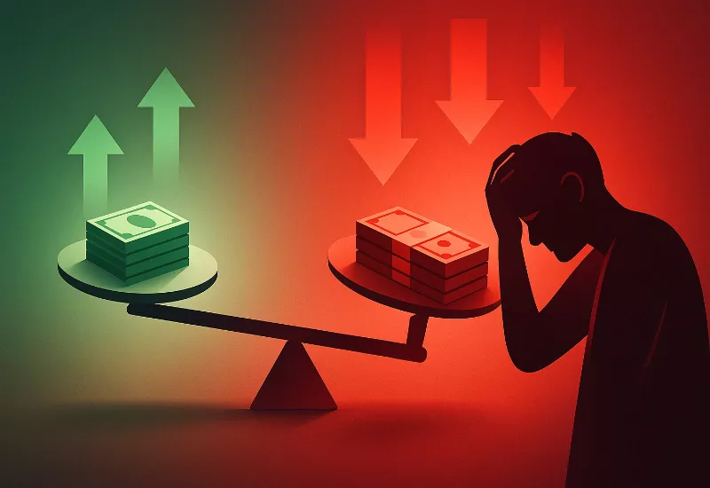 Loss Aversion Scale Loss aversion in betting - unbalanced scale showing emotional pain of losses versus wins