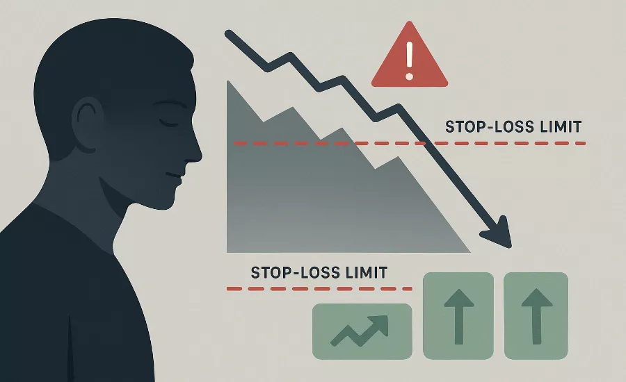 Handling Losing Streaks Managing losing streaks with discipline, showing calm decision-making during downward trends and stop-loss strategies