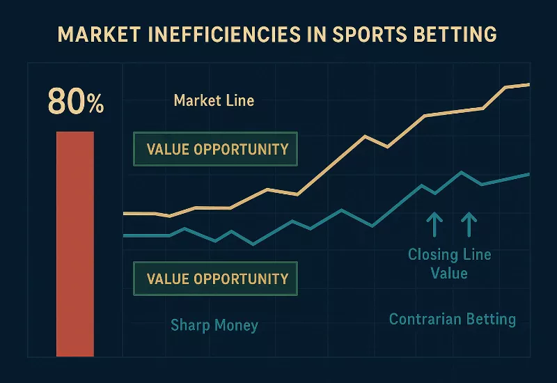 Market Inefficiency Analysis Data visualization showing market inefficiencies, betting line movements and sharp money versus public betting patterns