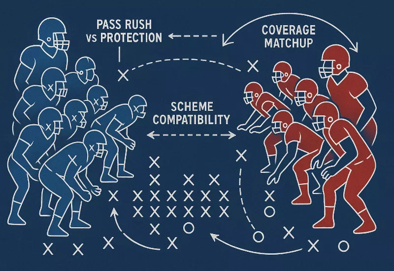 Matchup Specific Analysis Strategic football matchup analysis diagram showing offensive and defensive unit comparisons