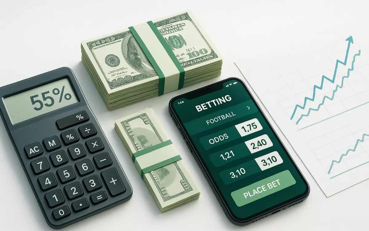 Bankroll Management Strategy Sports betting bankroll management with calculator, money, and charts showing professional betting strategy